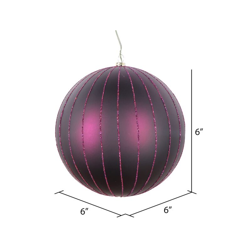 Vickerman 6" Plum Matte Glitter Ball Christmas Ornament. Includes 2 Pieces per Bag. image number 1