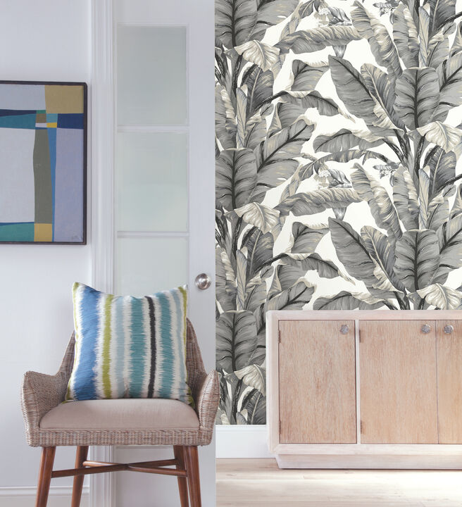 Banana Leaf White & Black Peel & Stick Wallpaper