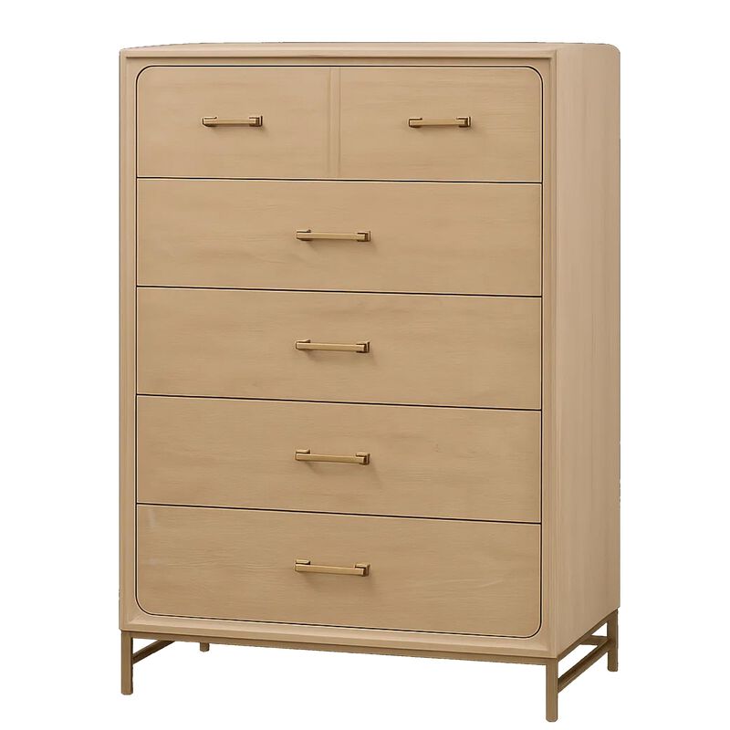 Rozie Tall Dresser Chest with 5 Drawers, Light Oak Brown Solid Wood image number 0