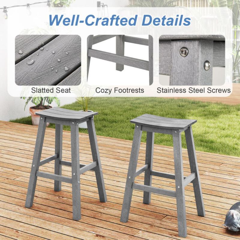 Hivvago 29 Inch HDPE Patio Bar Stool Set of 2 Armless Saddle Stools