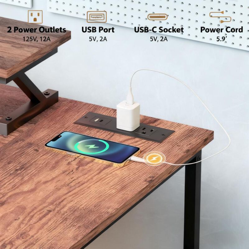 GOODSILO Ergonomic Corner Gaming Desk with LED Lights and Charging Station image number 6