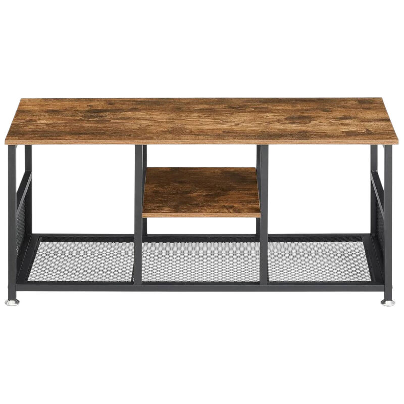 Modern Industrial TV Console with Metal Frame and Wood Storage Shelf