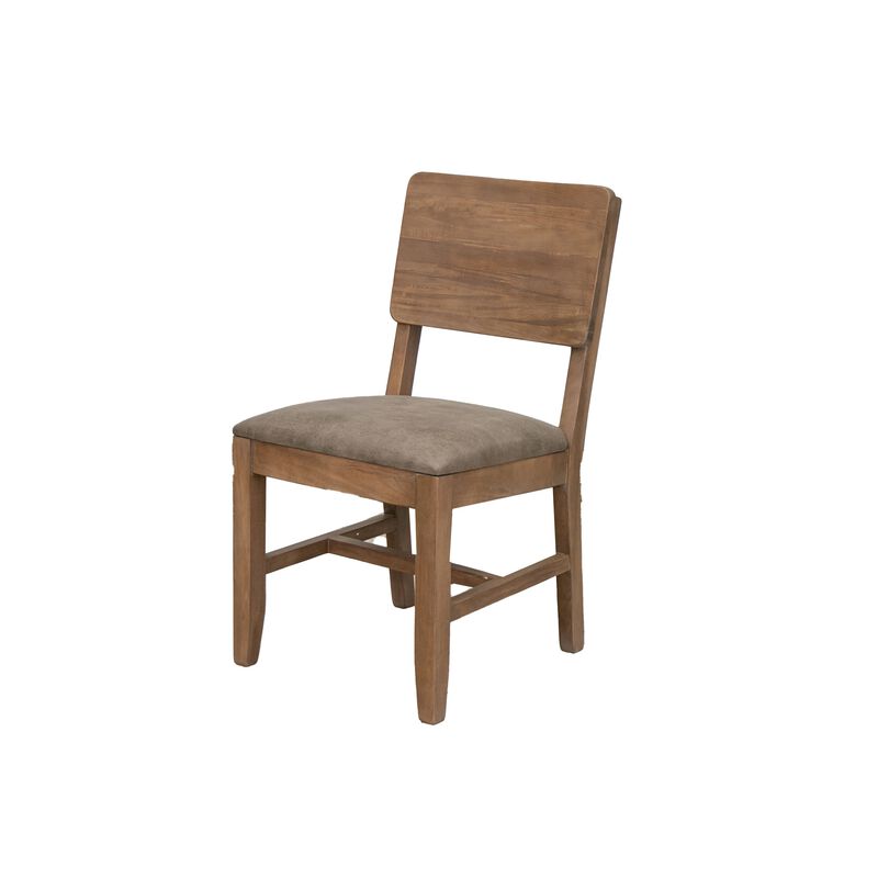 Umey 20 Inch Dining Side Chair Set of 2, Solid Wood, Brown, Faux Leather - Benzara