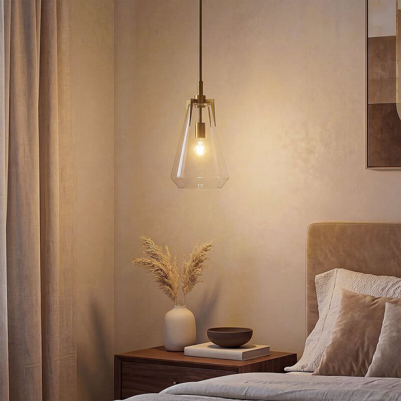 Gold Pendant Light with Clear Glass Shade, Adjustable Downrods image number 3