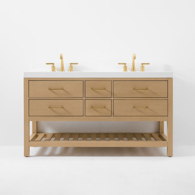 Elizabeth 60 in. Bath Vanity Set in Oak Finish with White Quartz Vanity Top and White Undermount Basin