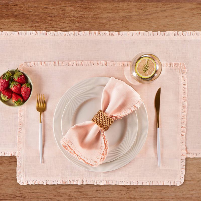 Solino Home Juliette Ruffle 100% Linen Table Runner &ndash; Handcrafted, Machine Washable, Perfect for Holiday and Everyday Dining