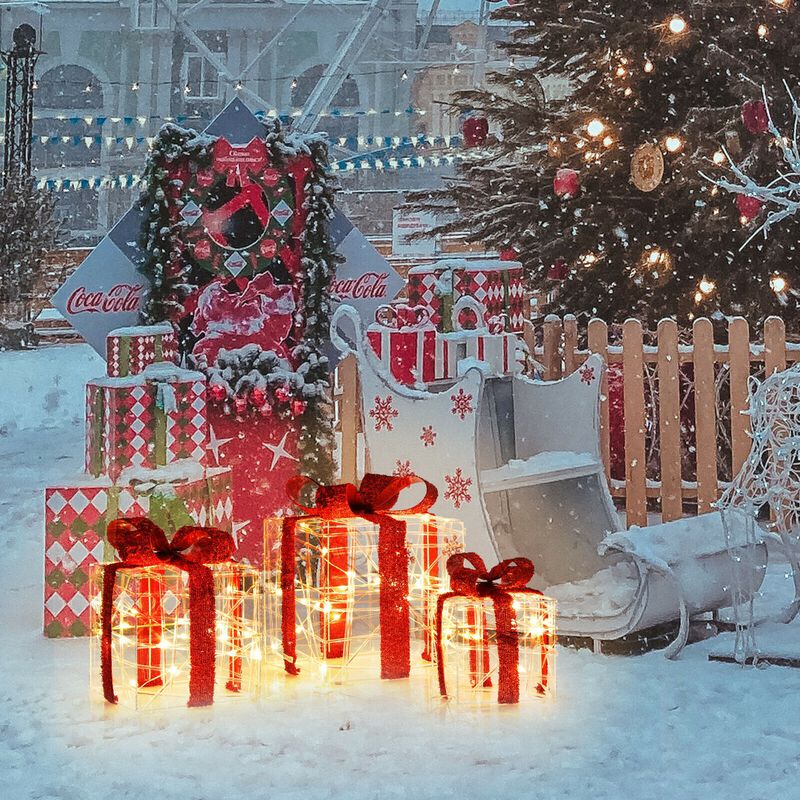3 Pieces Christmas Lighted Gift Boxes Decorations with 60 LED Lights for Indoor and Outdoor image number 6