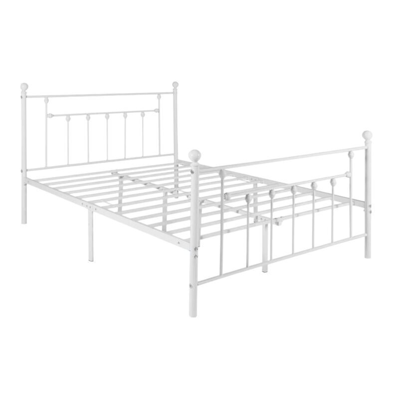 Hivvago Queen size Vintage Style White Metal Platform Bed Frame with Headboard Footboard