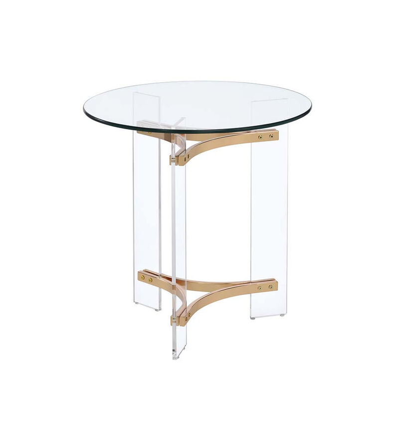 Compact Round Side Table with Clear Glass Surface and Durable Metal Base