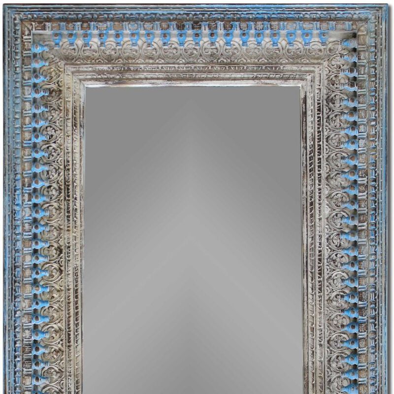 HomeRoots 50" Blue and Silver Solid Wood Framed Accent Mirror image number 3