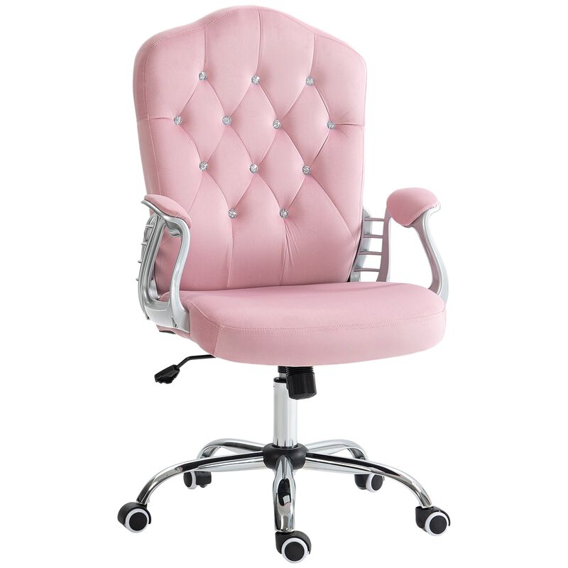 Pink Velvet Computer Chair: Button Tufted, Swivel Wheels