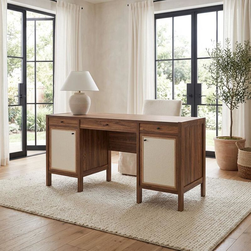 Wood Grain Office Desk with Spacious Surface and Modern Design image number 4