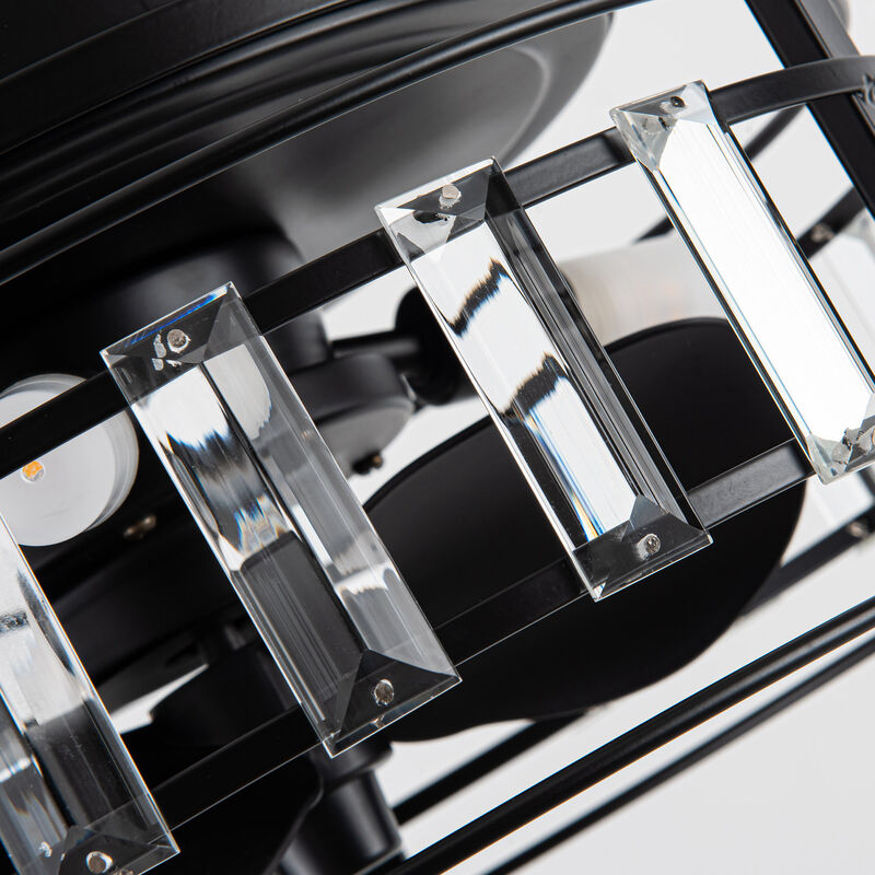 13" Modern Flush Mount Crystal Ceiling Fan with LED Light