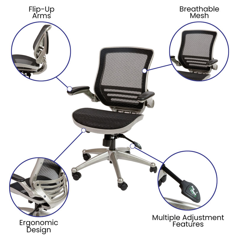 Warfield Mid-Back Transparent Black Mesh Executive Swivel Office Chair with Melrose Gold Frame and Flip-Up Arms image number 5