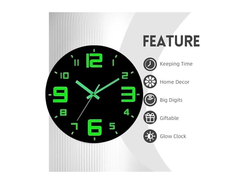 Glow In The Dark Vinyl Night Light Wall Clock 30 Cm Silent Non Ticking image number 3
