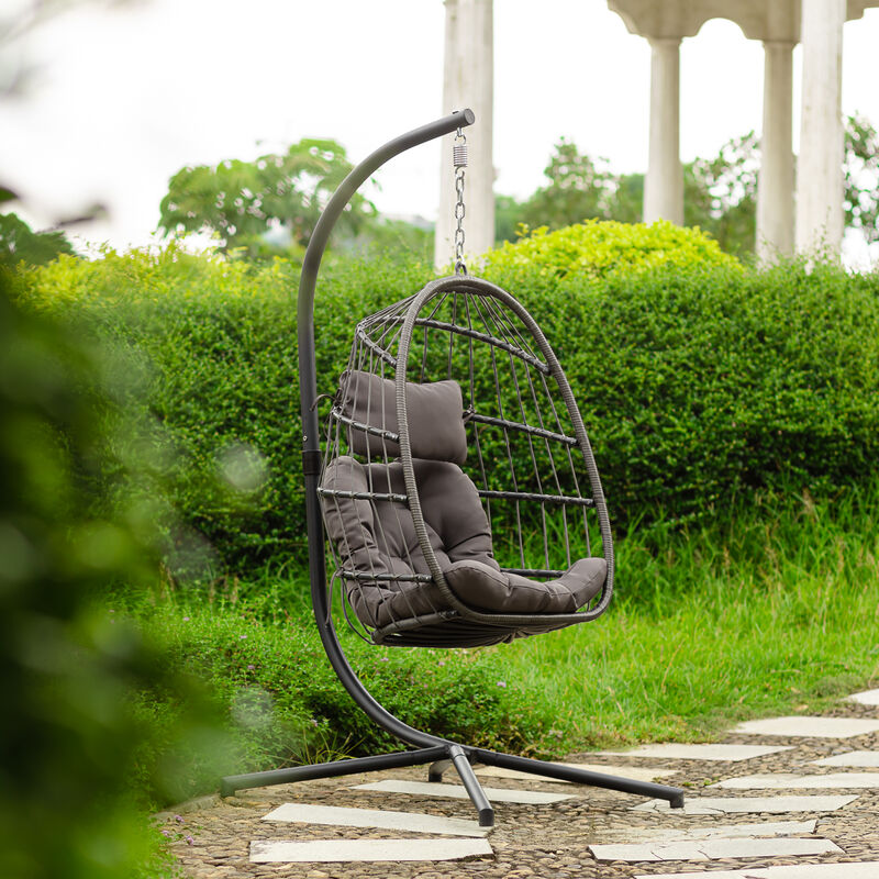 Streamdale Dark Cushion Wicker Egg Patio Swing Chair