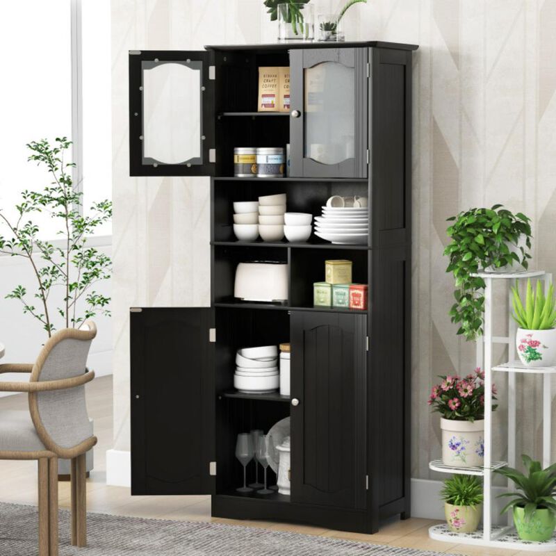 Hivvago Freestanding Linen Bathroom Storage Cabinet with Frost Glass Doors
