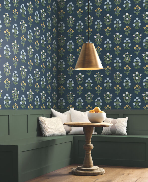 Mughal Rose Blue & Purple Wallpaper