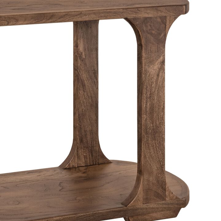 Eray Sofa Console Table, 1 Shelf, Almond Barrel Brown Wood, 59 Inch