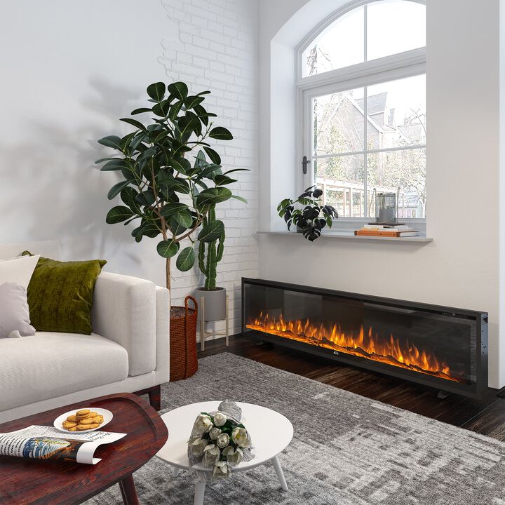Clihome 72" Wall Mount/Recessed/Stand-Alone Electric Fireplace with Timer, Adjustable Flame Color