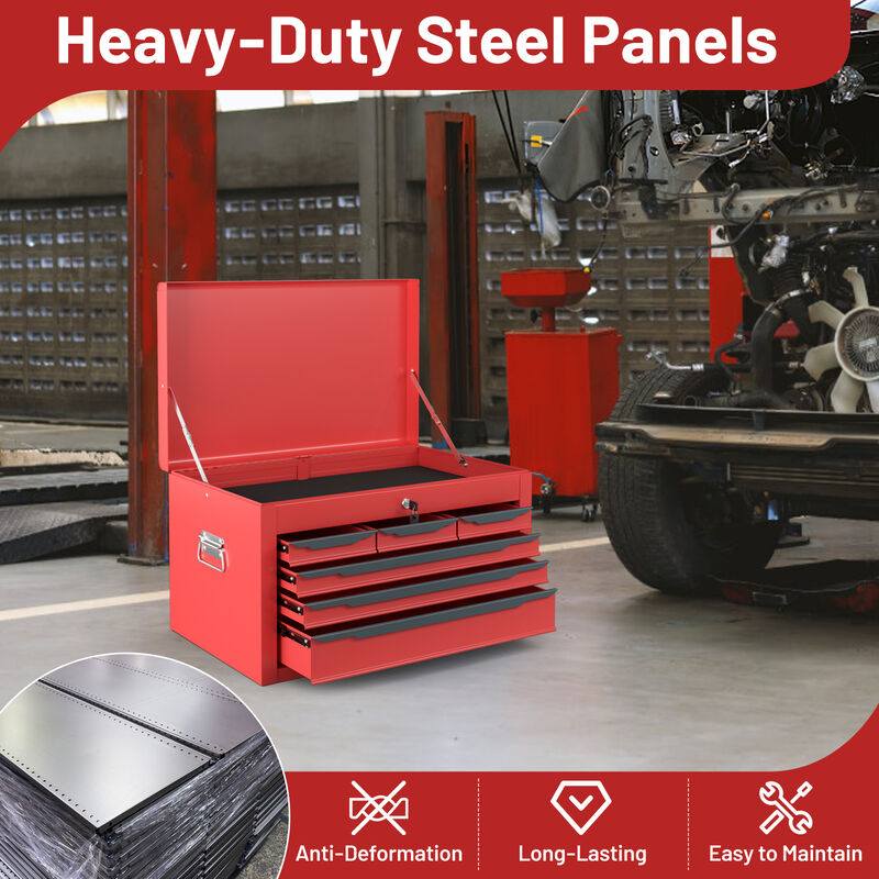 Tool Chest Storage Cabinet with Lockable Drawers and Lift-Top Lid for Garage or Warehouse