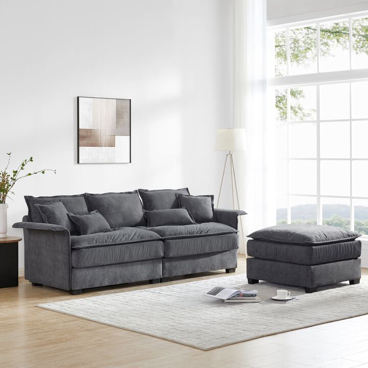 MONDAWE Oversized Luxury Sectional Sofa with Bentwood Armrests,4 seat Upholstered Indoor Furniture with Double Cushions,L Shape Couch with Ottoman
