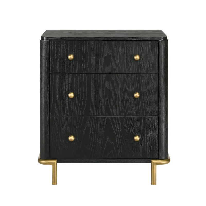 Simple Relax 3 Drawers Wooden Nightstand with Built-in USB Port in Black and Gold image number 0