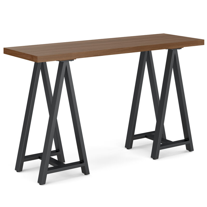 Sawhorse SOLID WOOD and Metal 50 inch Wide Modern Industrial SOLID WALNUT WOOD and Metal Console Sofa Table in Walnut