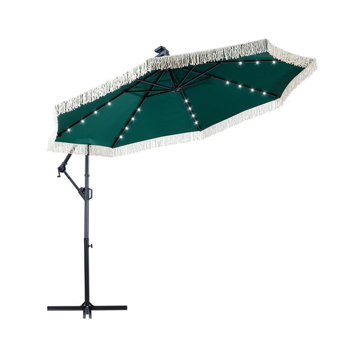 10FT Patio Offset Hanging Umbrella, Cantilever Patio Umbrella with Tassel for Backyard Garden, Green