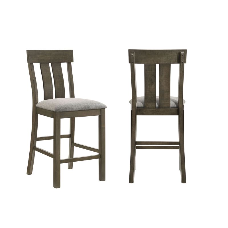 Omal Counter Height Dining Chair Set of 2, Brown Slatted Back, Gray Fabric image number 0