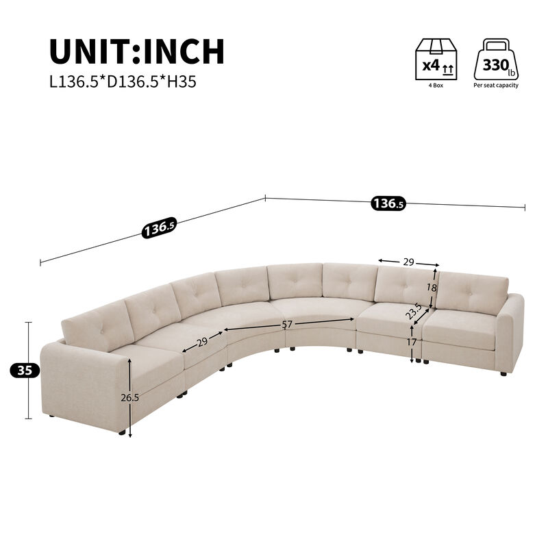 Merax Curved Modular Sectional Sofa with Customizable Layout, High-Resilience Foam & Pocket Spring Seats image number 2