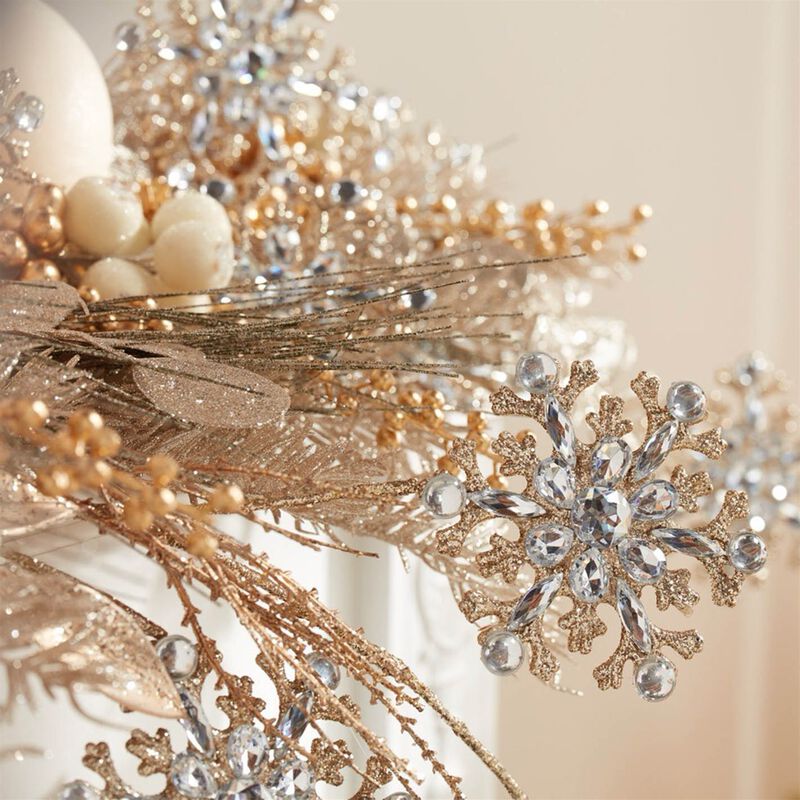 Set of 2 Jeweled Snowflake Sprays for Holiday Tree, Wreath, or Vase Arrangement