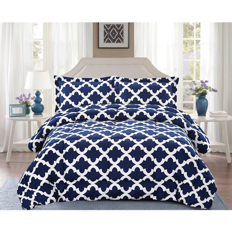 Legacy Decor Comforter with 2 Pillow Shams Goose Down Alternative Ultra Soft Microfiber Navy Blue Color, Twin Size image number 1