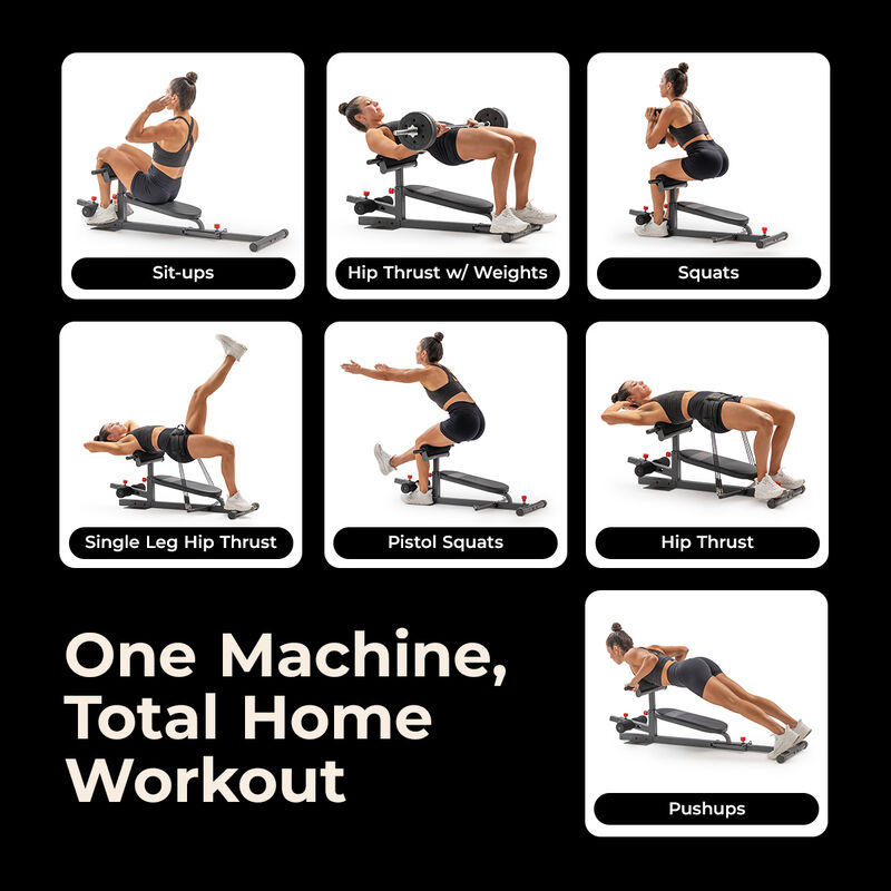 Sunny Health & Fitness 4‑in‑1 Multifunction Core & Glute Trainer with Hip Thrust Pad & 3 Resistance Bands image number 2