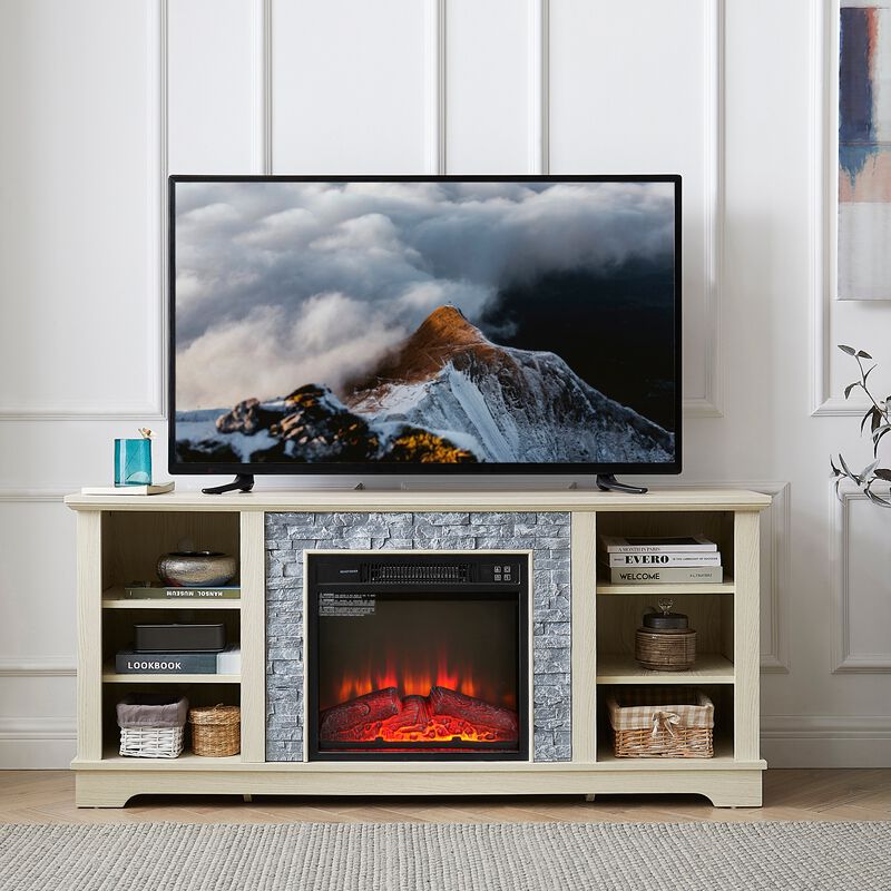 Mondawe Mantel 18 Inch Electric Fireplace TV Media Rack, Open Storage Modern Entertainment Console