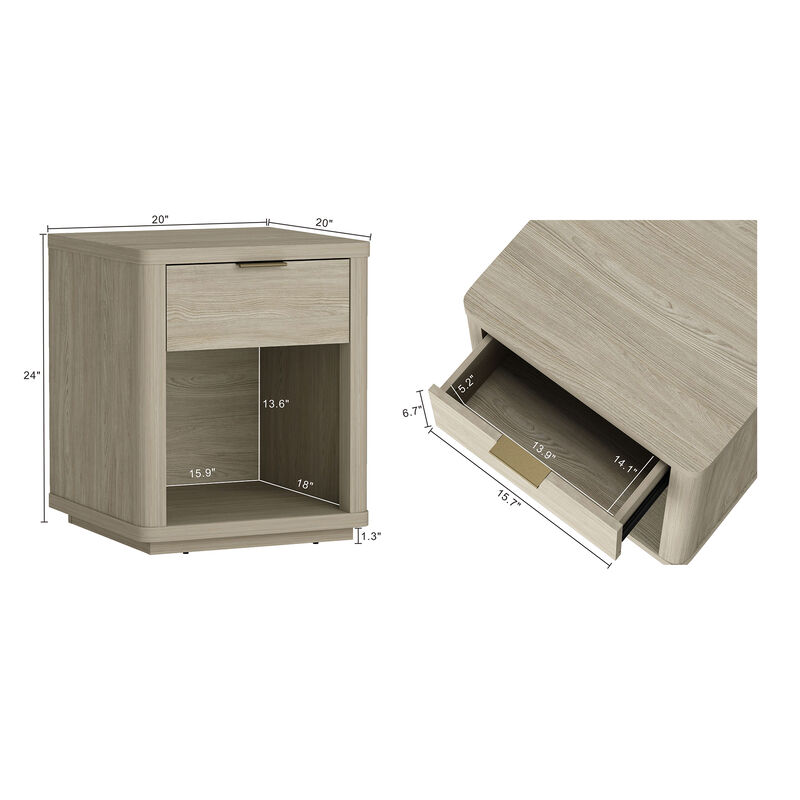 Evelyn Narrow 1-Drawer Nightstands in Gray (Set of 2)