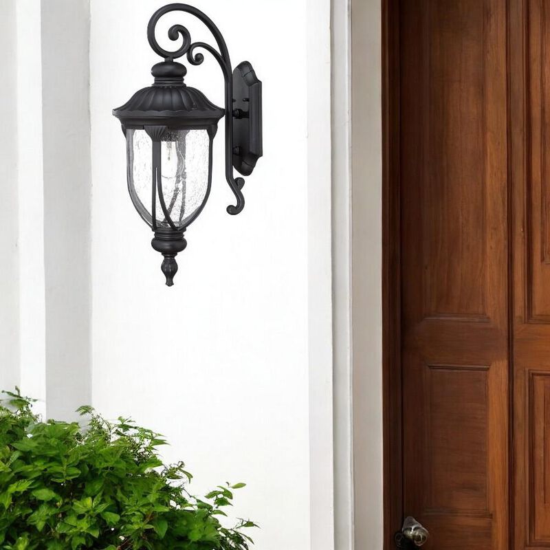 Hivvago XL Matte Black Cast Aluminum Glass Lantern Wall Sconce