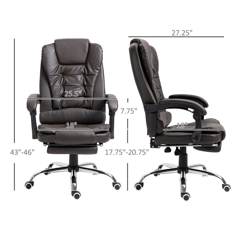 HOMCOM High-Back Executive Office Chair with Footrest, PU Leather Computer Chair with Reclining Function and Armrest, Ergonomic Office Chair, Coffee