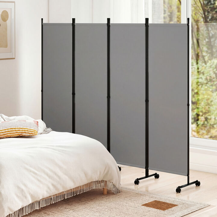 Portable 4 Panel Room Divider with Wheels, Folding Privacy Partition Screen for Home Office