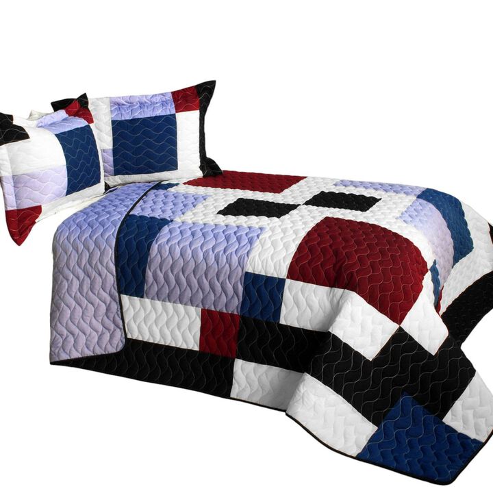 Purple Butterfly Quilted Patchwork Quilt Set 3PC Queen Size Cozy Bedding