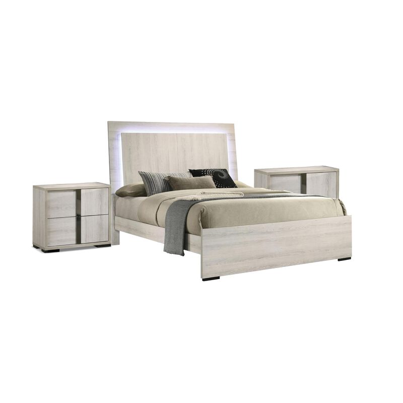 Queen Bedroom Set, White Wash, Chrome, 3 Piece Set with 2 Nightstands image number 0