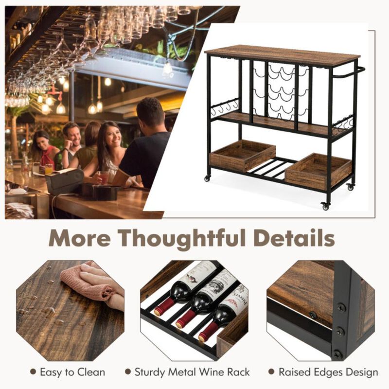 Hivvago 3 Tiers Bar Cart on Wheels with Glass Racks