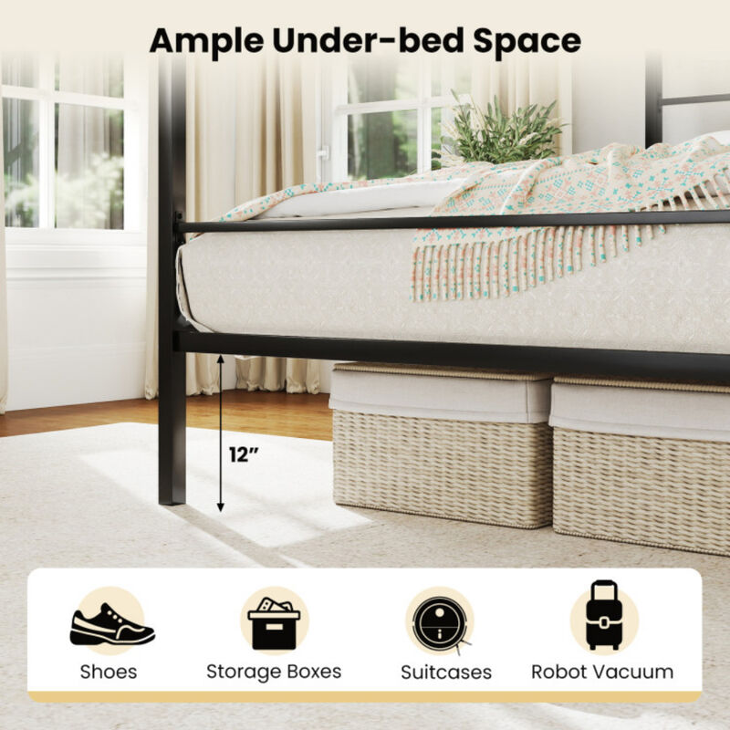 Canopy Bed Frame with Slat Support, Sturdy Metal Construction For Bedroom image number 7
