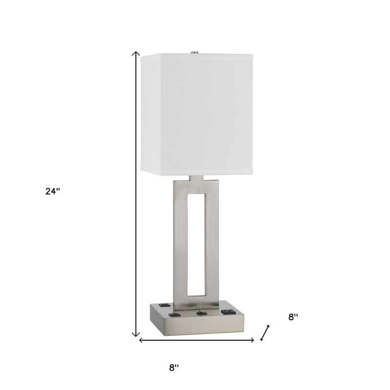 Hivvago 24" Nickel Metal Desk Usb Table Lamp With White Drum Shade