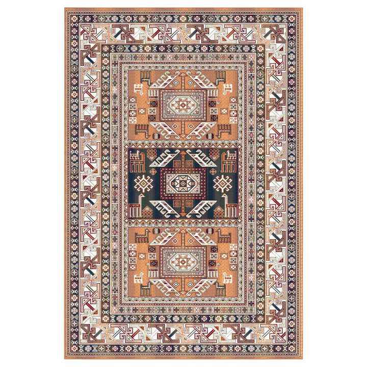 Sonoma Myan Aqua/Rust/Black/Ivory Area Rug, 3'11" x 5'7"