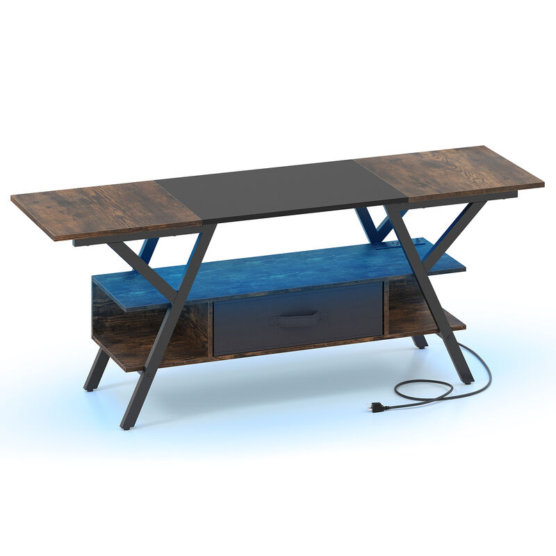 TV Console with Power Outlets and LED Lights for Media Storage-Rustic Brown image number 0