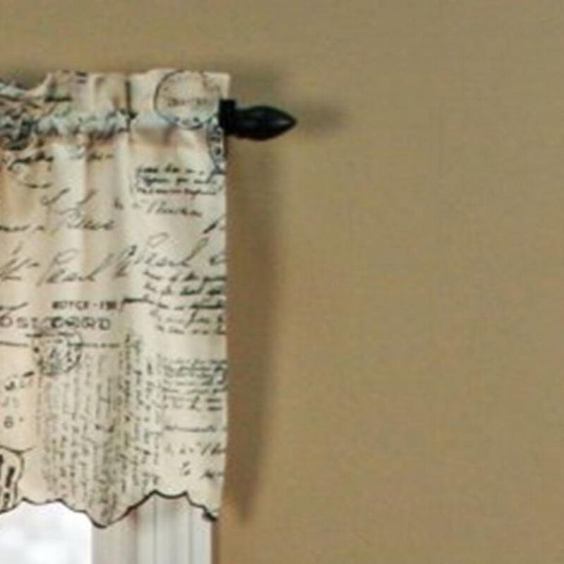 Ellis Curtain Script High Quality Room Darkening Solid Natural Classic Print Window Valance - 48x15", Black