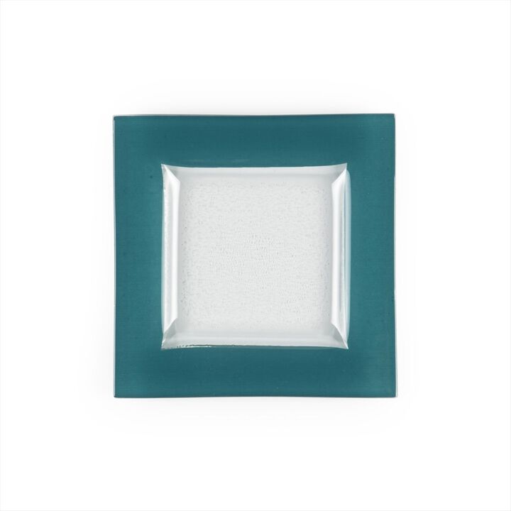 Turgla Fusion Glass 6" x 6" Square Blue Glass Plate (Set of 4)