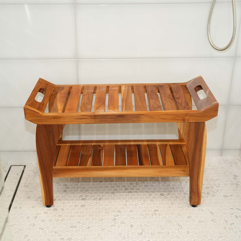 EcoDecors 30 Inch Tranquility Natural Color Waterproof Teak Wood Shower Bench
