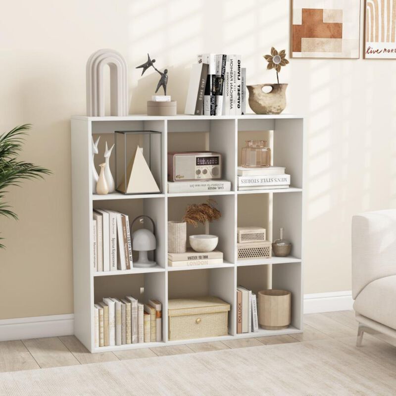 Hivvago 9 Cube Bookshelf with Back Guardrail for Living Room Bedroom
